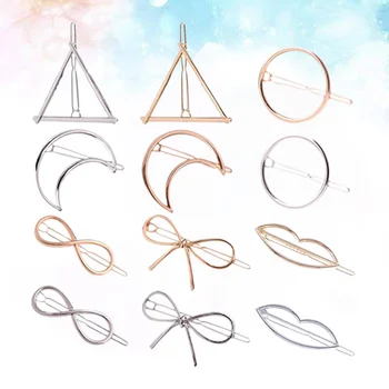 

12pcs Geometric Hair Clips Hairpins Hollow Dainty Hairpin Clamps Triangle and Moon Multiple Style
