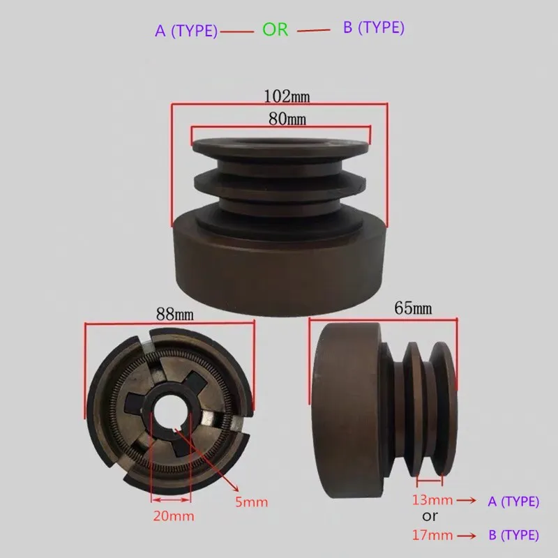 Double Groove Belt Clutch（A type）or（B type）fits for 168F/170F/GX200 Gas Engine with 20mm shaft output used water pump/cutter |