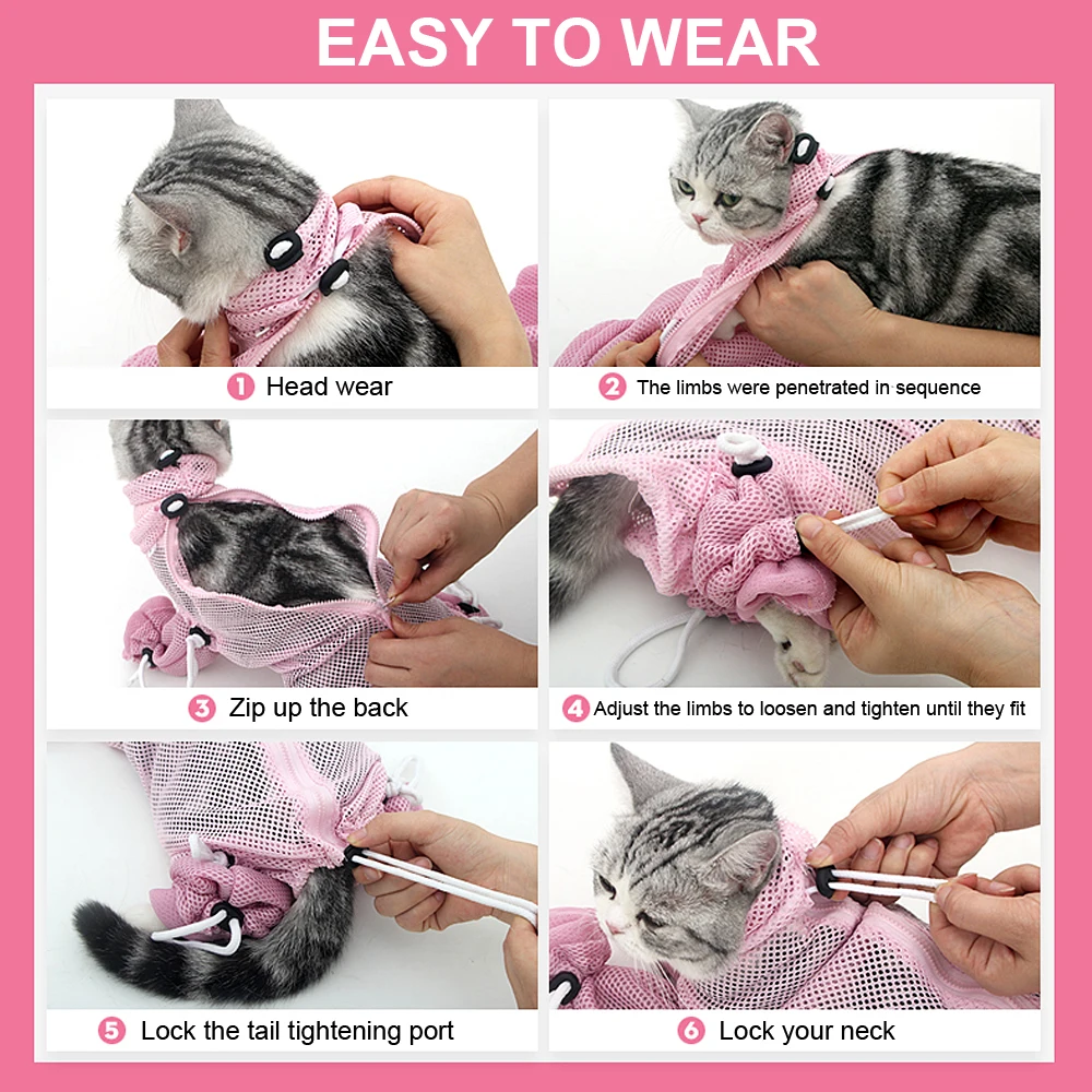 Mesh Cat Bathing Bag Cats Grooming Washing Bag Cat Bath Shower Clean Bag For Nail Trimming Injecting Anti Scratch Bite Restraint Mesh Cat Bathing Bag Cats Grooming Washing Bag Cat Bath Shower Clean Bag For Nail Trimming Injecting Anti Scratch Bite Restraint