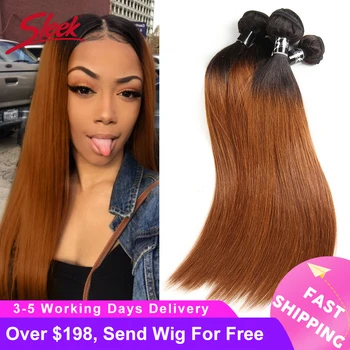 Sleek Ombre Brazilian Hair Straight 1B/30 Human Hair Weave Bundles Deal Two Tone Remy Hair 3/4 Pcs Weft Extensions 10 to 30 Inch 1