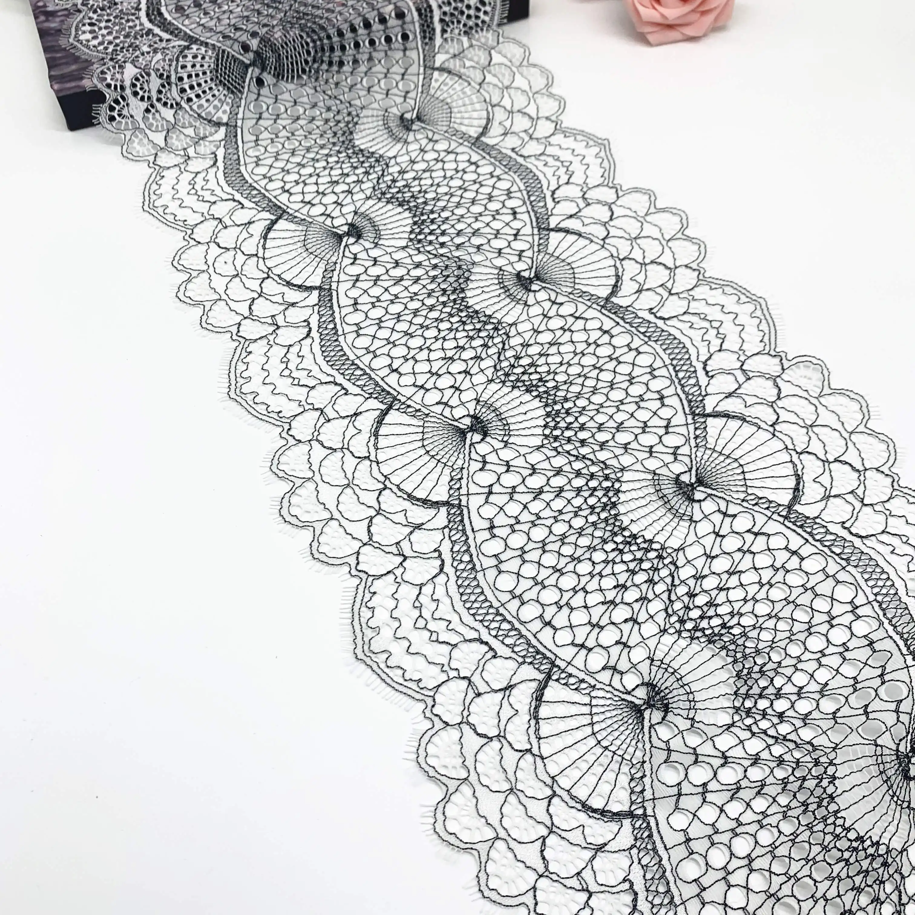 3y/lot Width 6 5/8 inch 22cm Pink Cream Elastic Stretch Lace trim 5