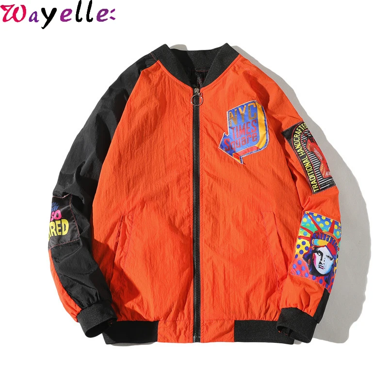 

Oversized Jackets Coats Mens Autumn New Hip Hop Thin Tracksuit Coat Fashion Streetwear Men Pattern Stitching Baseball Jacket