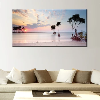 

60x120cm-Natural Sea Beach Tree Sunset Landscape Posters and Prints Canvas Painting Wall Art Picture for Living Room Decor Salon