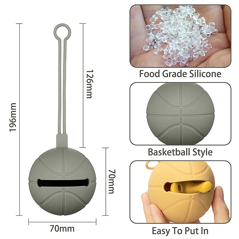 Baby Silicone Pacifier Holder Basketball Container Box Infant Portable Soother Chain Storage Box BPA Free