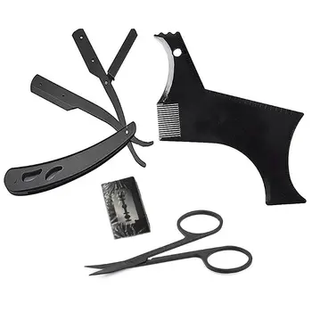 

Professional Barber Straight Edge Razor Safety Beard Styling Comb with Stainless Steel Blades Scissors