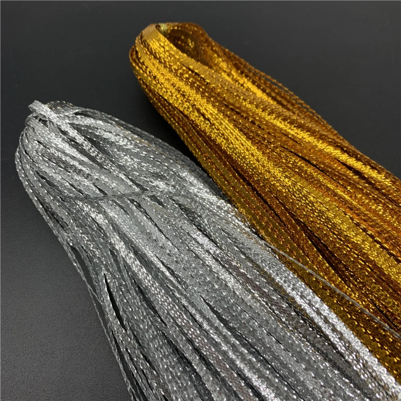 Polyester Ribbon 3/5/8/10mm 10yards Gold/Silver For Bow Wedding Christmas Decoration DIY Gift Wrapping