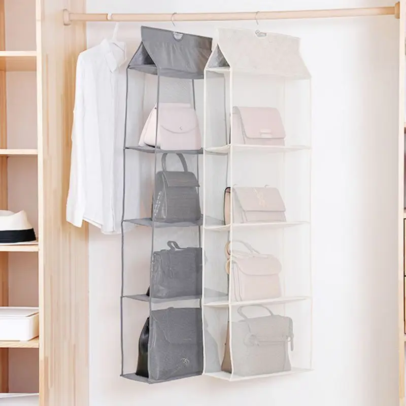 

3/4 Pocket Clear Hanging Purse Handbag Tote Bag Storage Organizer Closet Foldabe