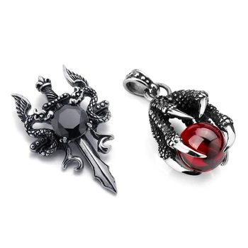 

Zirconia Diamond Gothic Dragon Dagger Sword Men's Pendant with 55cm Chain, Necklace, Black Silver & Stainless Steel Pendant Neck