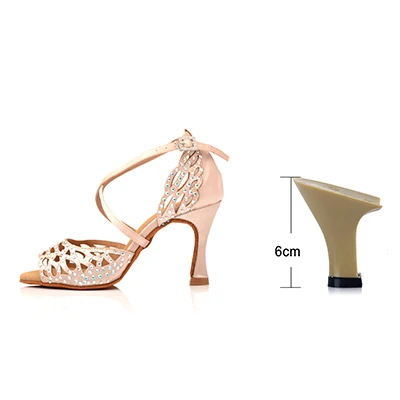 Beige 6cm Черные женские туфли для танцев на высоком каблуке со стразами; туфли для бальных танцев с мягкой подошвой; абрикосовые вечерние туфли для выступлений - Цвет: Beige 6cm