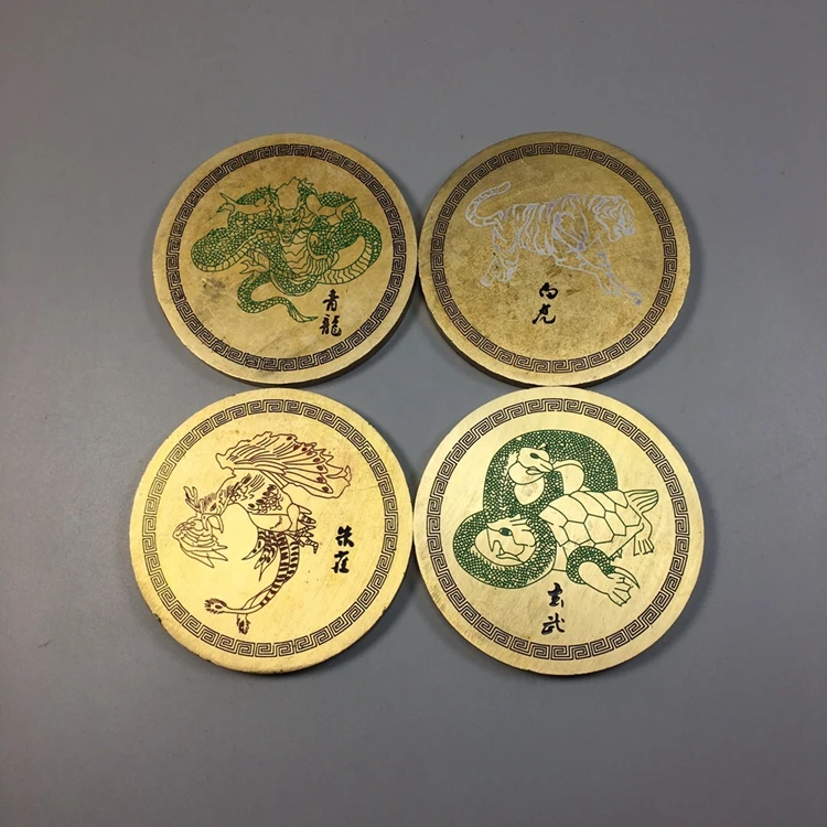

Four great beasts: green dragon, white tiger, Zhuque Xuanwu, a set of Brass Round paperweight