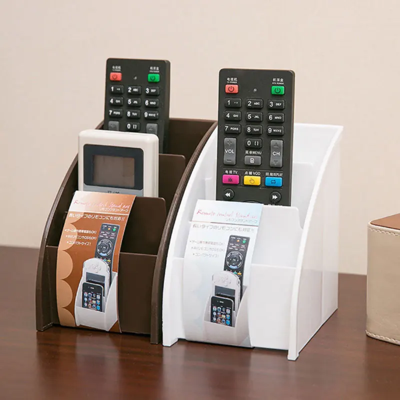 

Remote Control Holder Plastic Bracket Organiser Box DVD White/Brown Eco-Friendly Home Table Storage Rack Office