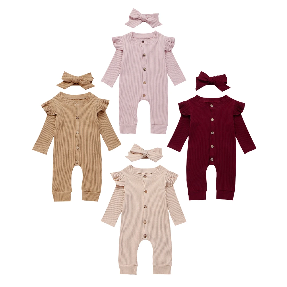 Трикотажный комбинезон для новорожденных девочек, базовый комбинезон, Однотонный свитер, комбинезон с длинными рукавами, нижнее белье