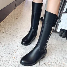 Rimocy/; зимние сапоги до колена; женские водонепроницаемые высокие сапоги из искусственной кожи на низком каблуке; женская теплая плюшевая обувь с украшением в виде кристаллов