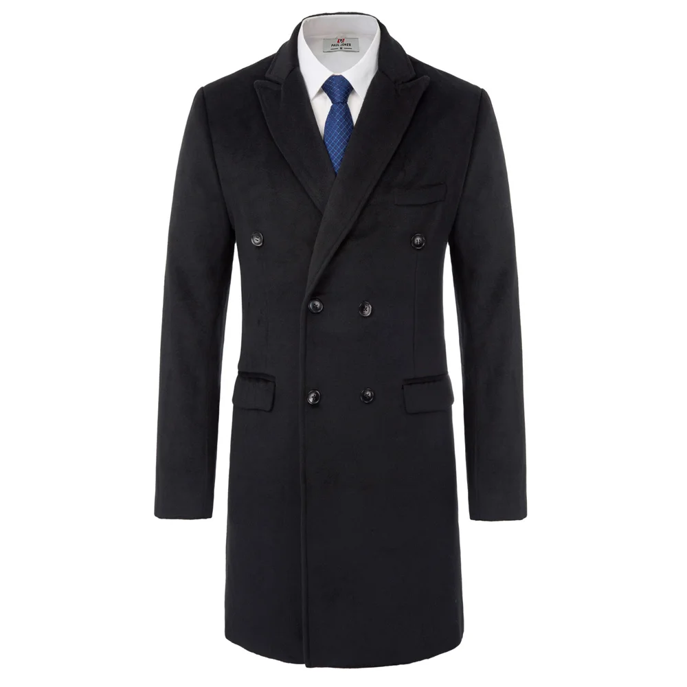 Hot New Wool Blends Trench Coat Men Fashion Pocket Lapel Collar Mens jacket Male Double Breasted Coats Outwear Plus Size