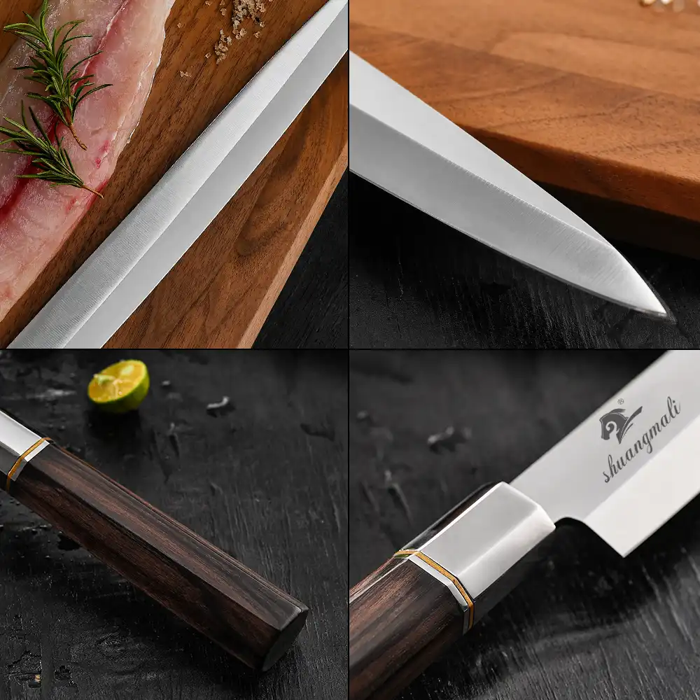 Salm/ón sashimi cuchillo Cuchillos japoneses Sushi herramienta 5Cr15 acero inoxidable con la manija del /ébano Color : 12 inch Filleting Knives