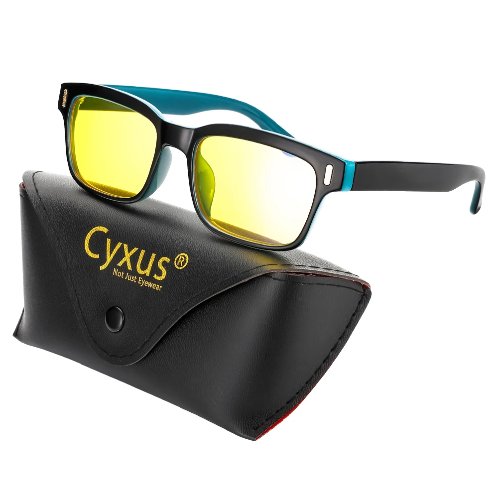 Голубой светофильтр Cyxus, компьютерные очки, защита от деформации глаз для мужчин/женщин, унисекс, желтая линза, синяя оправа-8084