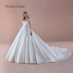 Vivian's Bridal винтажное кружевное бальное платье с аппликацией из кристаллов, свадебное платье с длинным подолом и круглым вырезом