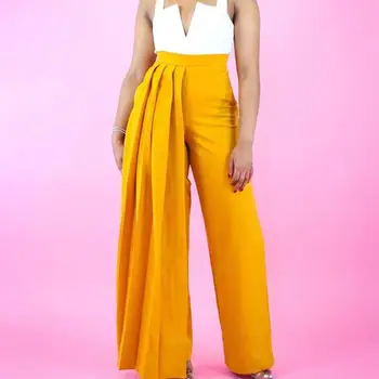 

Fall Winter Trousers Streetwear Ruffles Yellow Wide Leg Pants High Street Women High Waist Casual Loose Pants