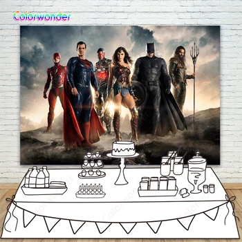 

Justice League Movie Background Aquaman Superman Batman Wonder Woman Backdrop For Birthday Party Room Wall Decorations Banner