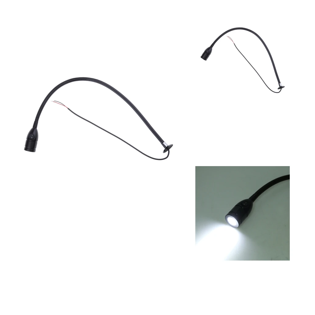 

2pcs Marine Boat RV Reading LED Light Switch Lamp for Bedside Wall Mount - Adjustable Gooseneck 12V 3W - Black