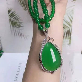 

Jade girl S925 silver inlaid water ice penetrating ice jade pendant