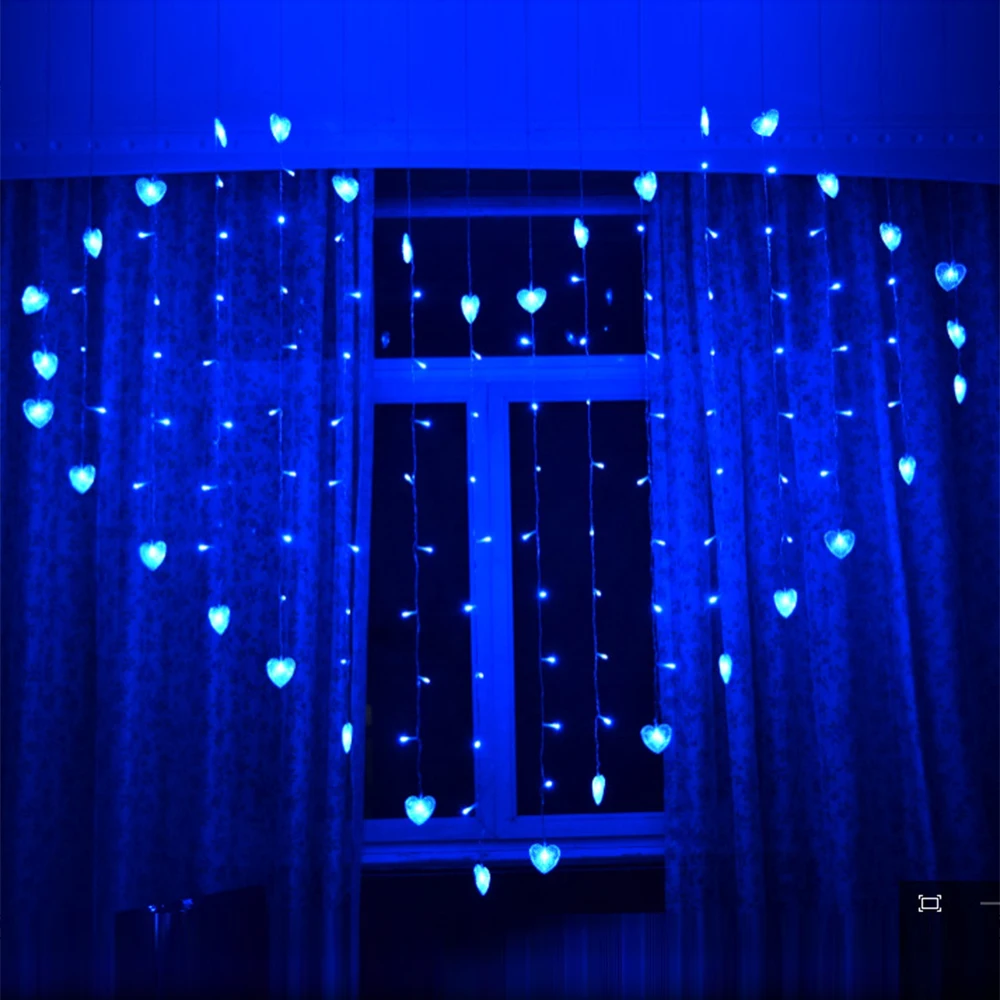 Heart Style LED Window Curtain String Lights LED Heart Lights for Wedding Valentine Day Party Bedroom Indoor Decoration 6 Colors