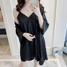 Женская ночная рубашка и халат, пижамы, сексуальное нижнее белье, v-образный вырез, халат, белье, ночная сорочка на бретельках, халат, комплект, женское сексуальное ночное белье, CD