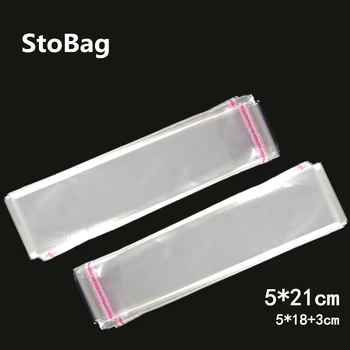

StoBag 1000pcs 5*21cm Transparent Self Adhesive Seal Bags Long OPP Plastic Cellophane Bag Gift Candy Jewelry Packaging Slender