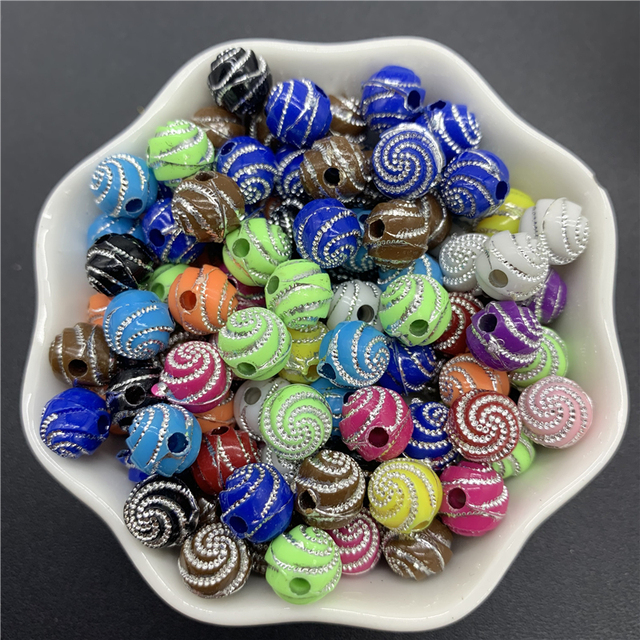 8mm Acrylic Spacer Beads Carving Vortex Loose Round Shape Beads For Jewelry Making
