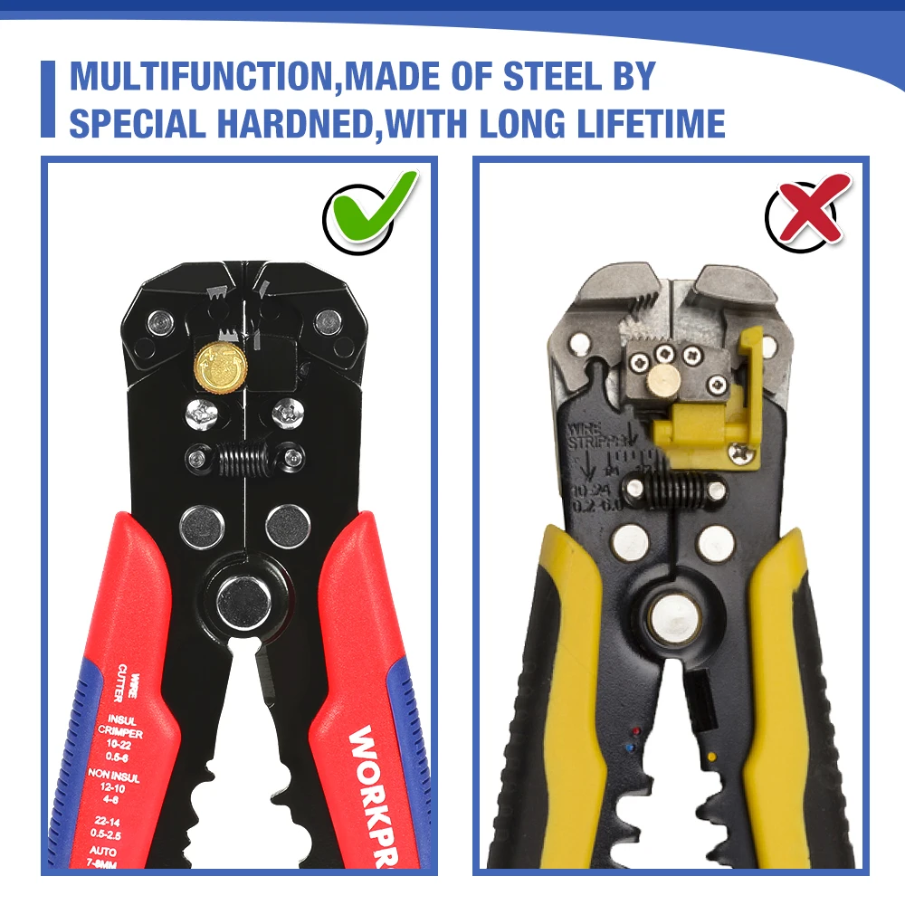 Wire stripper,universal pliers,hand tools,stripping pliers,crimping tool,crimping tools,wire stripping pliers,multifunctional pliers,multifunctional tools,wire pliers,crimping pliers WORKPRO Electrician's Wire Pliers Multifunctional Pliers Automatic Wire Stripper Crimping Function Ergonomic Handle