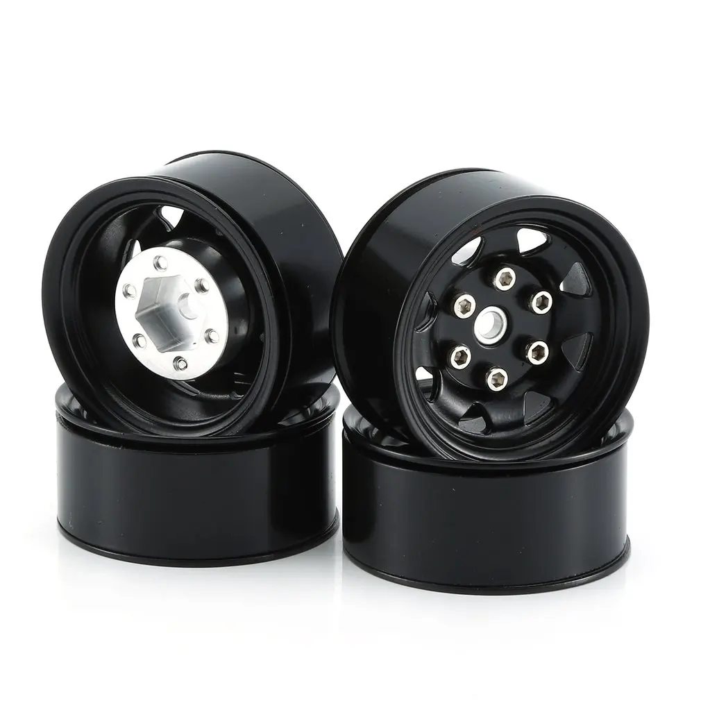 

4PCS Metal Wheel Rim Beadlock Wheel Hub 1.55 Inch RC Car Aluminum Alloy Black Wheel Rim for 1/10 RC Crawler Car Model Toy