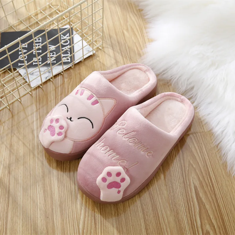 Dropshipping Women Winter Home Slippers Cartoon Cat Shoes Soft Winter Warm House Slippers Indoor Bedroom Lovers Couples YYJ220