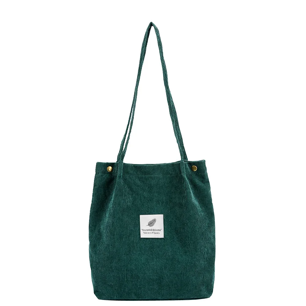 Женская сумка на плечо, винтажная Вельветовая Сумка-тоут, Женская однотонная ручная сумка, складная многоразовая сумка для покупок, дорожная сумка, Bolsa Feminina# A - Color: Green