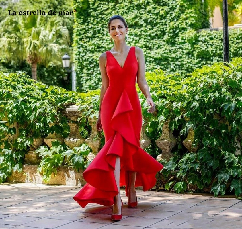 Vestidos de fiesta largos elegantes de gala новые атласные с v-образным вырезом Красные сексуальные платья для выпускного вечера с юбкой-годе gala jurken на заказ