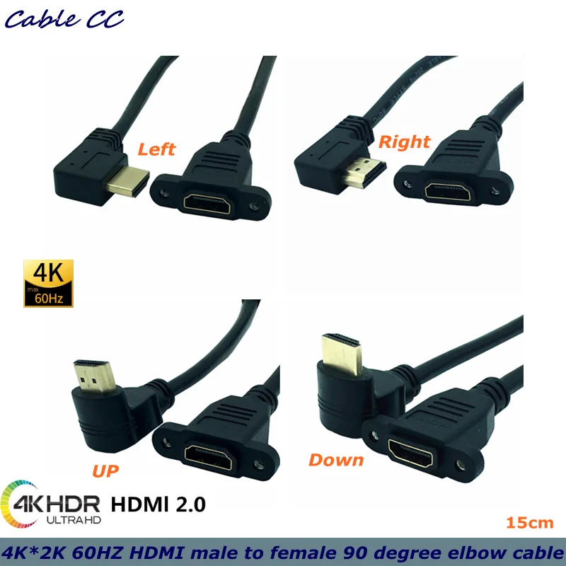 Удлинительный кабель HDMI 4K * 2K 60 Гц штекер-гнездо 90 градусов 2 0 в для HD-телевизора