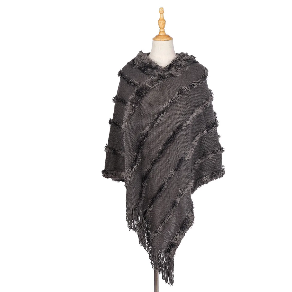 Sparsil кисточкой с капюшоном теплый кашемировый платок-шарф сплошной цвет для женщин осень зима негабаритных толстое пальто одеяло накидка с шляпой