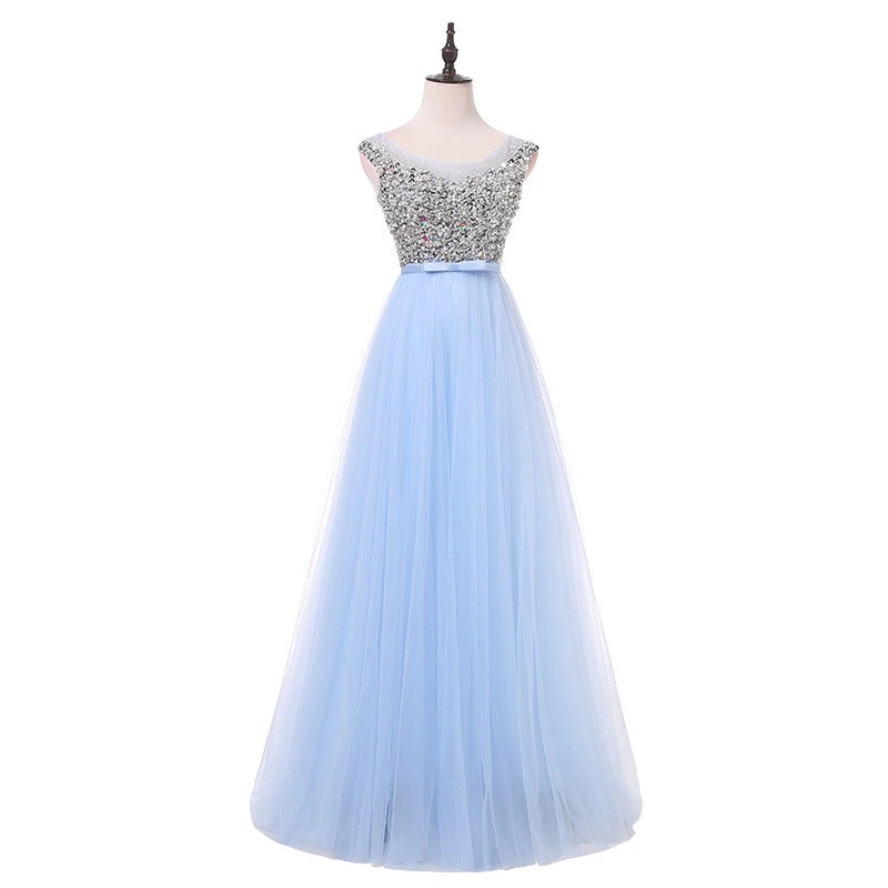 ANGELSBRDEP-Sheer-Neck-Long-Evening-Dresses-Pageant-Gowns-Formal-Crystal-Sash-Floor-Length-Tulle-Abendkleider-Prom