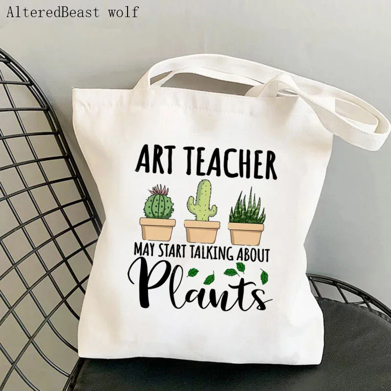 

Women Shopper bag Art Teacher Plants Printed Kawaii Bag Harajuku Shopping Canvas Shopper Bag girl handbag Tote Shoulder Lady Bag