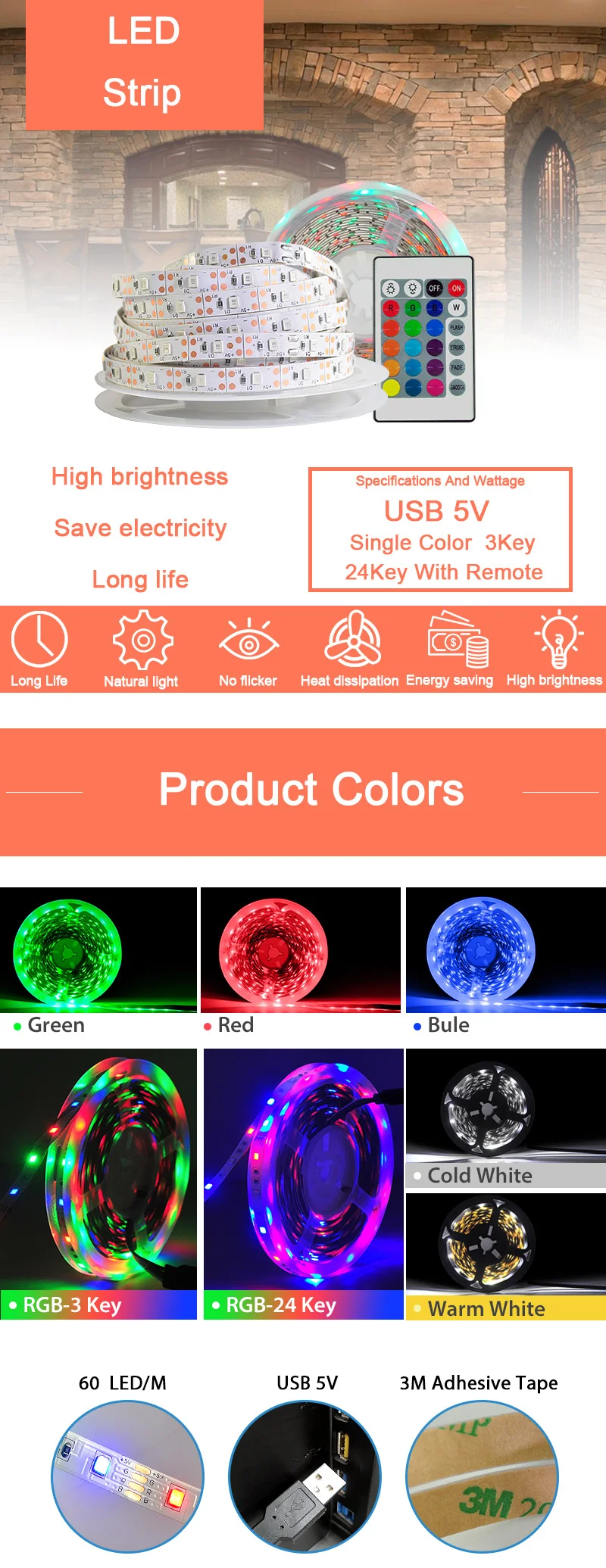 СВЕТОДИОДНАЯ лента SMD 2835 USB DC 5В мини 3Key 24Key 50 см 1 м 2 м 3 м 4 м 5 м гибкий светильник Настольная лампа Декор экран ТВ фоновый светильник ing