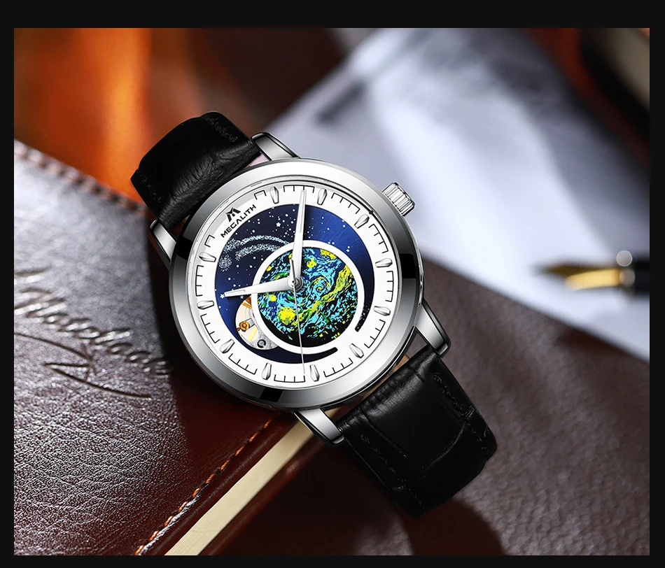 MEGALITH часы звездного неба механические автоматические часы мужские спортивные часы из натуральной кожи повседневные деловые наручные часы Relojes Hombre