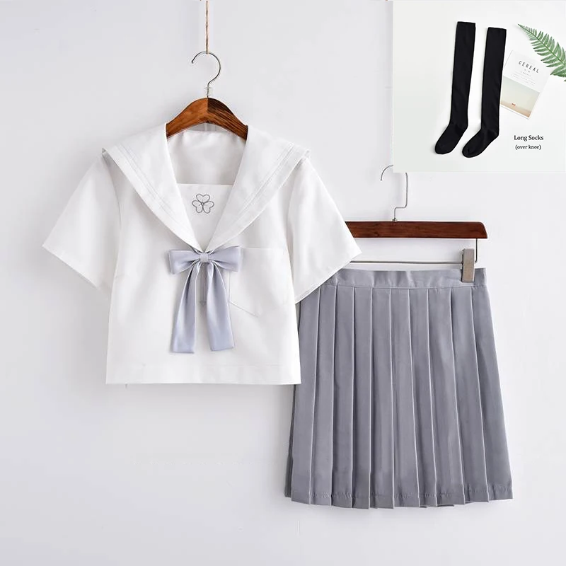 Short Set With Socks Клевер японская школьная форма юбка для девочек японский стиль школьная форма для японской средней школы Мода колледж матросский костюм плиссированный костюм аниме для девочек - Цвет: Short Set With Socks