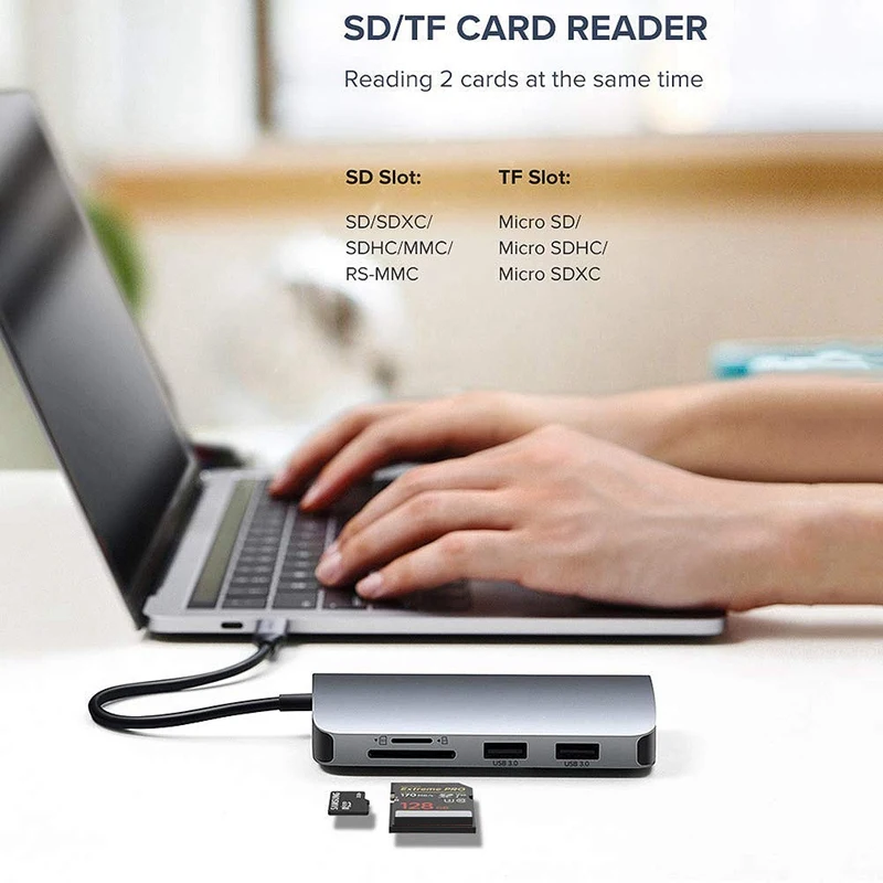 USB C концентратора, 8 в 1 взаимный обмен данными между компьютером и периферийными устройствами C адаптер с 4K кабель-Переходник USB C на HDMI, VGA, зарядка PD Порты и разъёмы, с 2 портами(стандарт 3,0, светодиодный дисплей, SD/TF Card Reader и гигабитным портом Ethernet, поддерживается установка программного обеспечения для