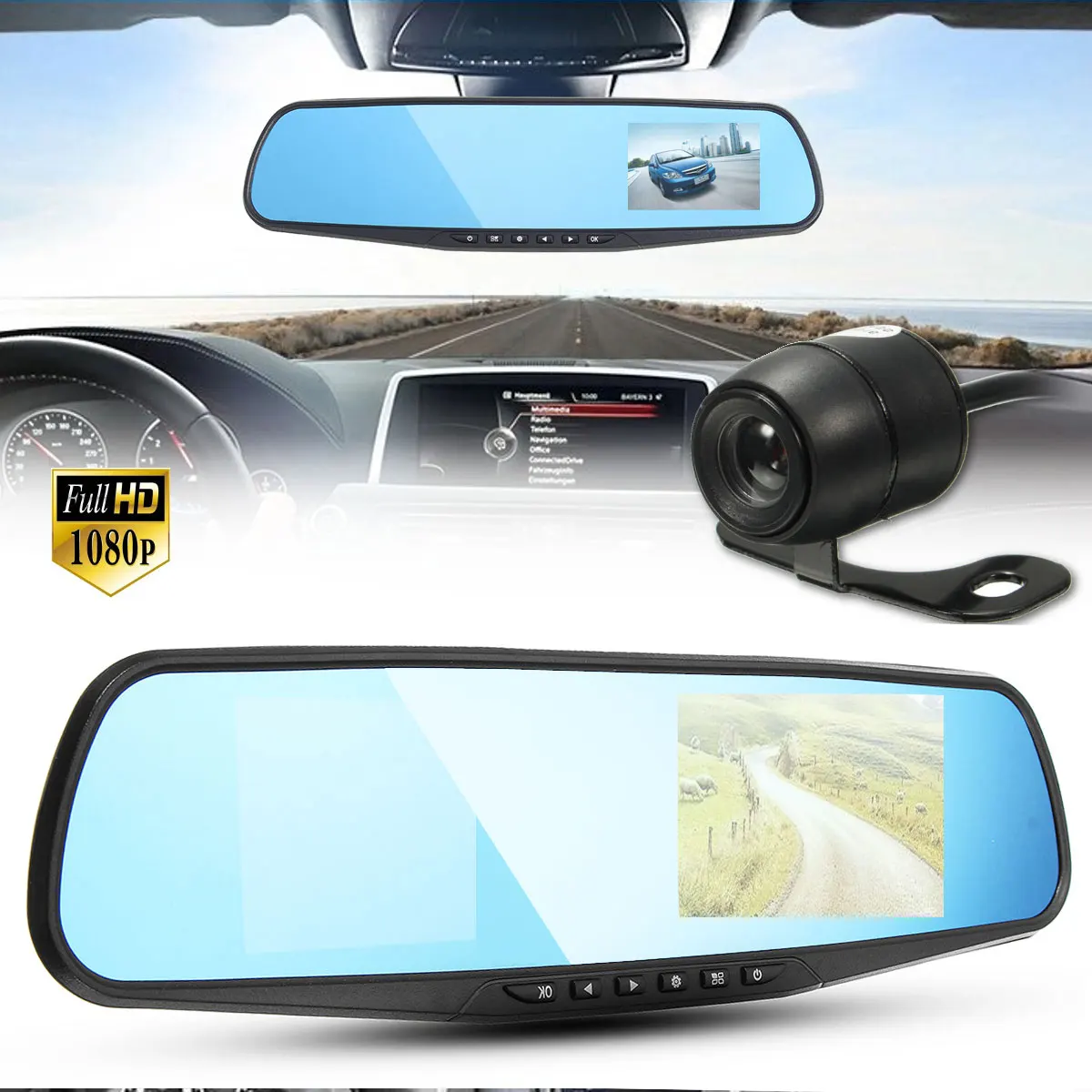 3,8 дюйма Full HD 1080P lcd Автомобильный видеорегистратор монитор камеры заднего вида Зеркало ночного видения Автомобильная камера вождения рекордер авто видеорегистратор