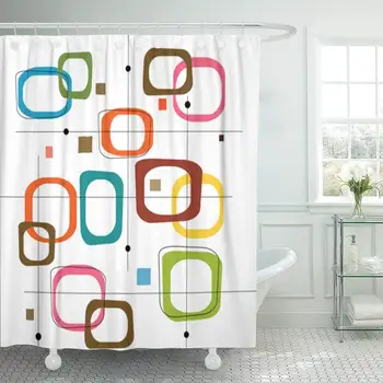 

Retro Colorful Squares Spot of Looking Layered File No Shower Curtain Waterproof Polyester Fabric 60 x 72 Inches with Hooks