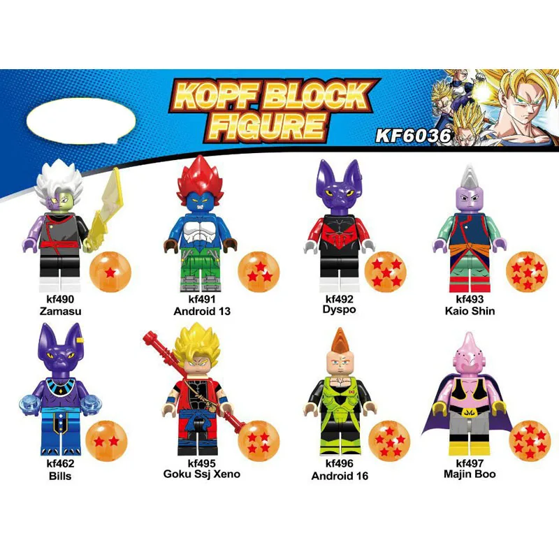 

8Pcs/Set KF6036 Building Blocks Super Heroes Dragon Ball Series Kaio Shin Zamasu Android 13 Goku Ssj Xeno Best Toys for Kids