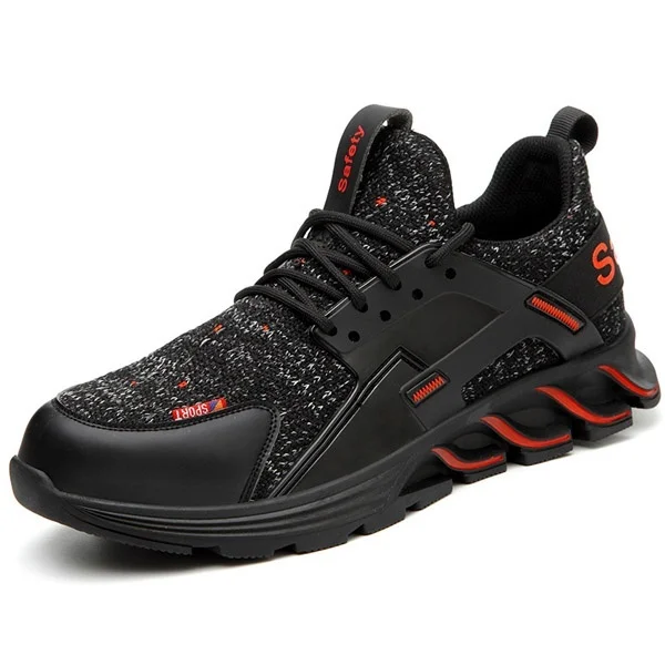 Неразрывная обувь со стальным носком; Рабочая защитная обувь для мужчин; непромокаемые ботинки; светильник; дышащие кроссовки; Прямая поставка - Цвет: Black red