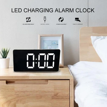 

Digital Alarm Clock LED Mirror Clock Multifunction Snooze Display Time Night LCD Light Table Desktop USB Cable Alarm Clock