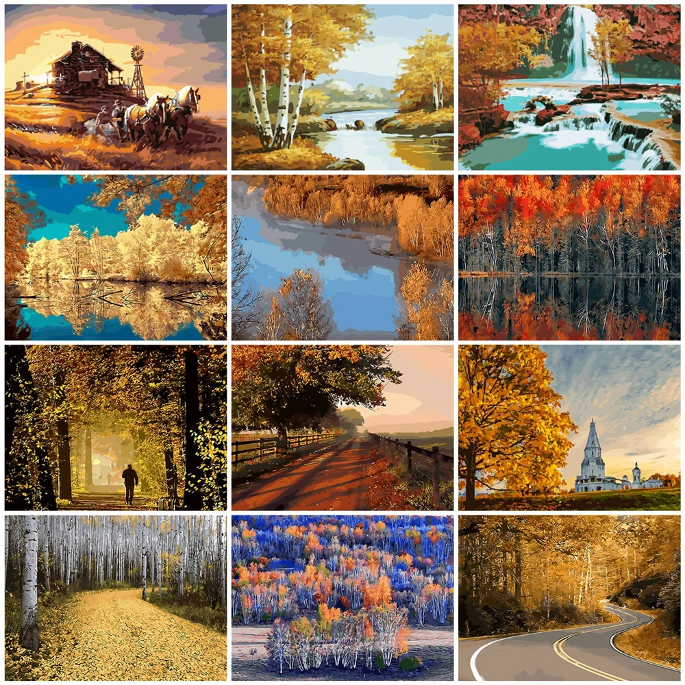 

Autumn Scenery DIY Painting By Numbers Kit For Adult Unique Gift Coloring By Numbers Landscape Draw On Canvas Acrylic Oil Painting Wall Art Picture Modern Home Decor