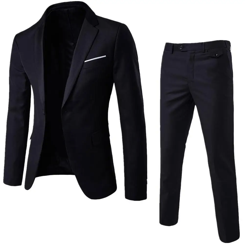 Новые мужские деловые однокнопочные плотные цветные штаны-скинни Формальные плоские костюмы из двух предметов для мужчин с брюками Костюм