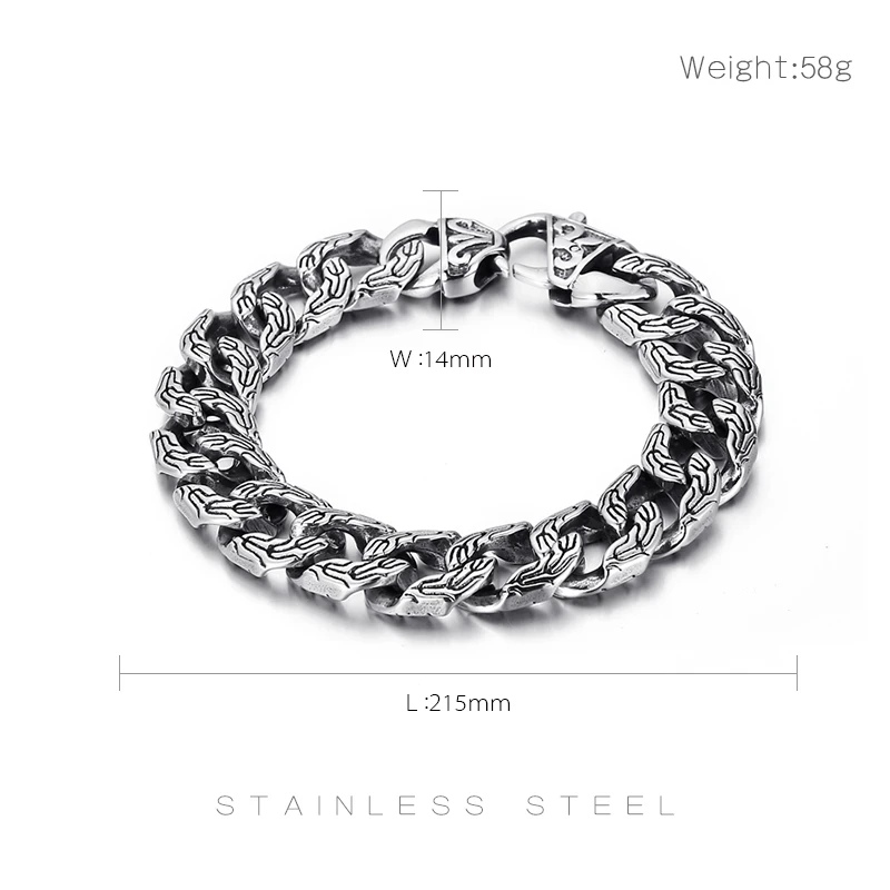Vintage Style Bracelet Men's Unique Carved Cuban Bracelet Stainless Steel Men Bracelet Fashion Hip-Hop Party Jewelry